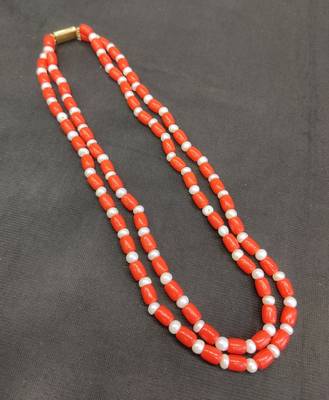 Taiwan coral with natural fresh water pearls necklace 2