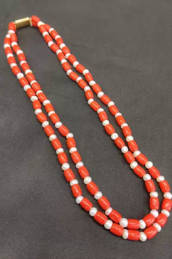 Taiwan coral with natural fresh water pearls necklace