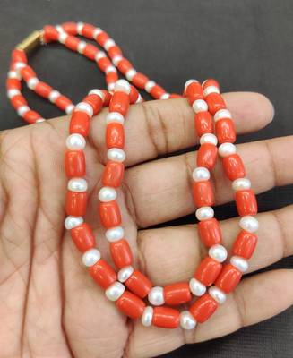 Taiwan coral with natural fresh water pearls necklace 3