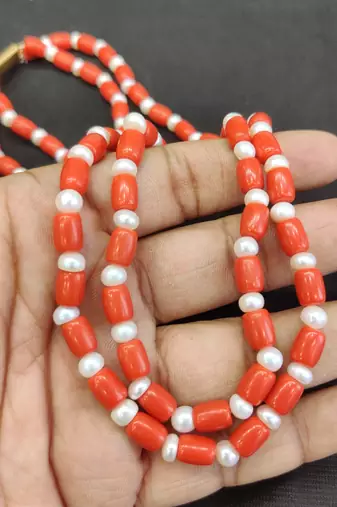 Taiwan coral with natural fresh water pearls necklace