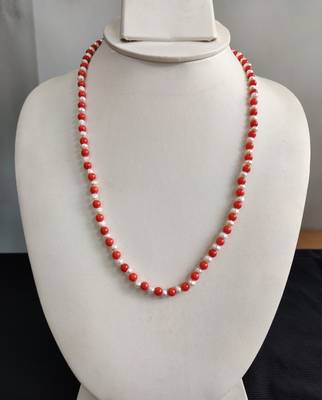 Taiwan coral with natural fresh water pearls necklace 1