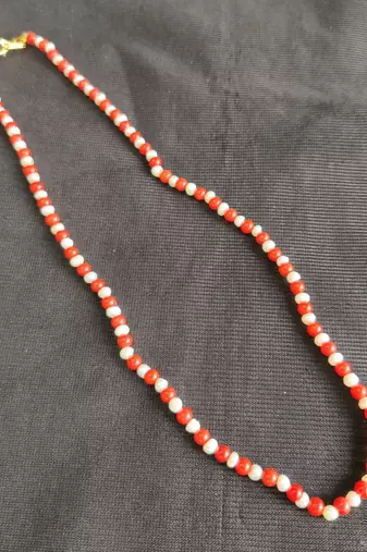 Taiwan coral with natural fresh water pearls necklace