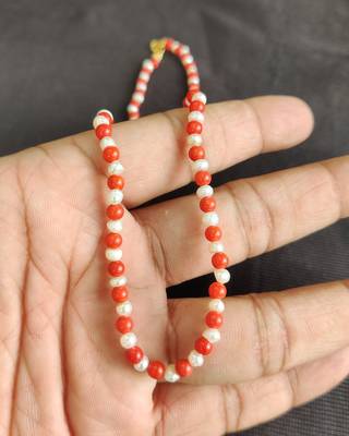 Taiwan coral with natural fresh water pearls necklace 3