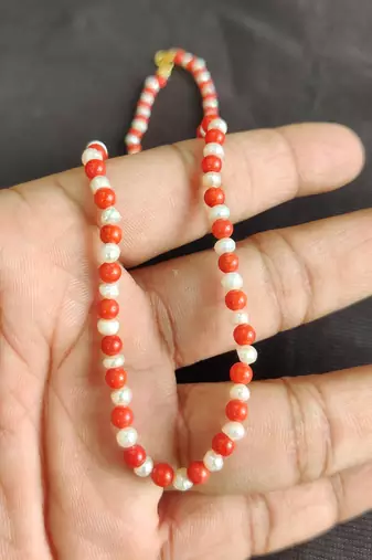 Taiwan coral with natural fresh water pearls necklace