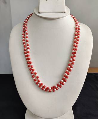 Taiwan coral with natural fresh water pearls necklace 1
