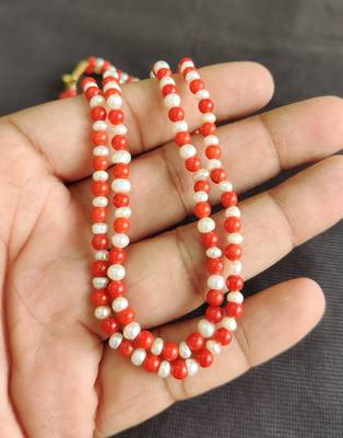 Taiwan coral with natural fresh water pearls necklace 3