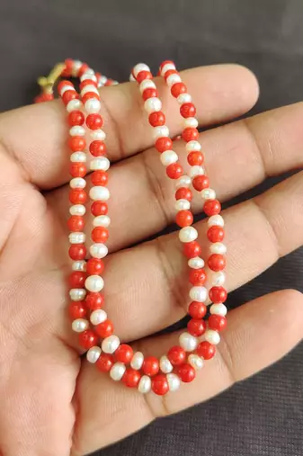 Taiwan coral with natural fresh water pearls necklace