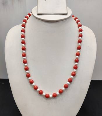 Taiwan coral with natural fresh water pearls necklace 1