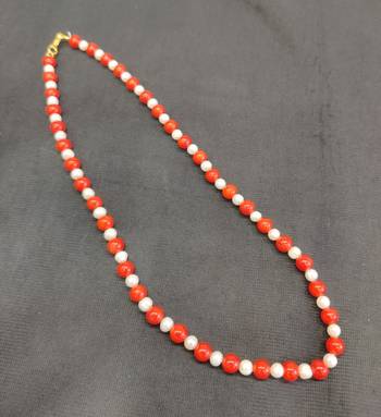 Taiwan coral with natural fresh water pearls necklace 2