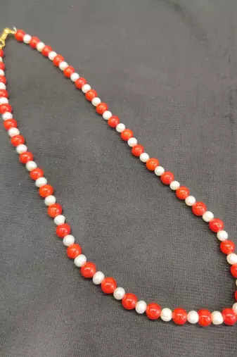 Taiwan coral with natural fresh water pearls necklace