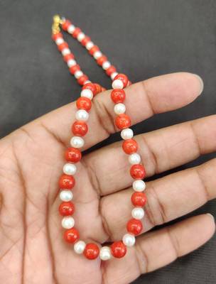 Taiwan coral with natural fresh water pearls necklace 3