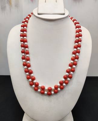 Taiwan coral with natural fresh water pearls necklace 1