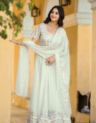 WHITE Color Heavy Fox Georgette With Resham Work Lehenga Choli 1
