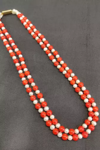Taiwan coral with natural fresh water pearls necklace