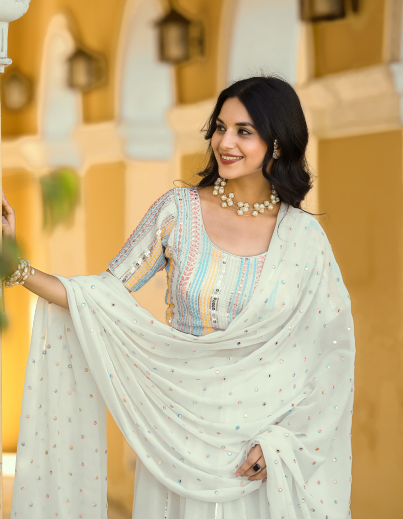 WHITE Color Heavy Fox Georgette With Resham Work Lehenga Choli