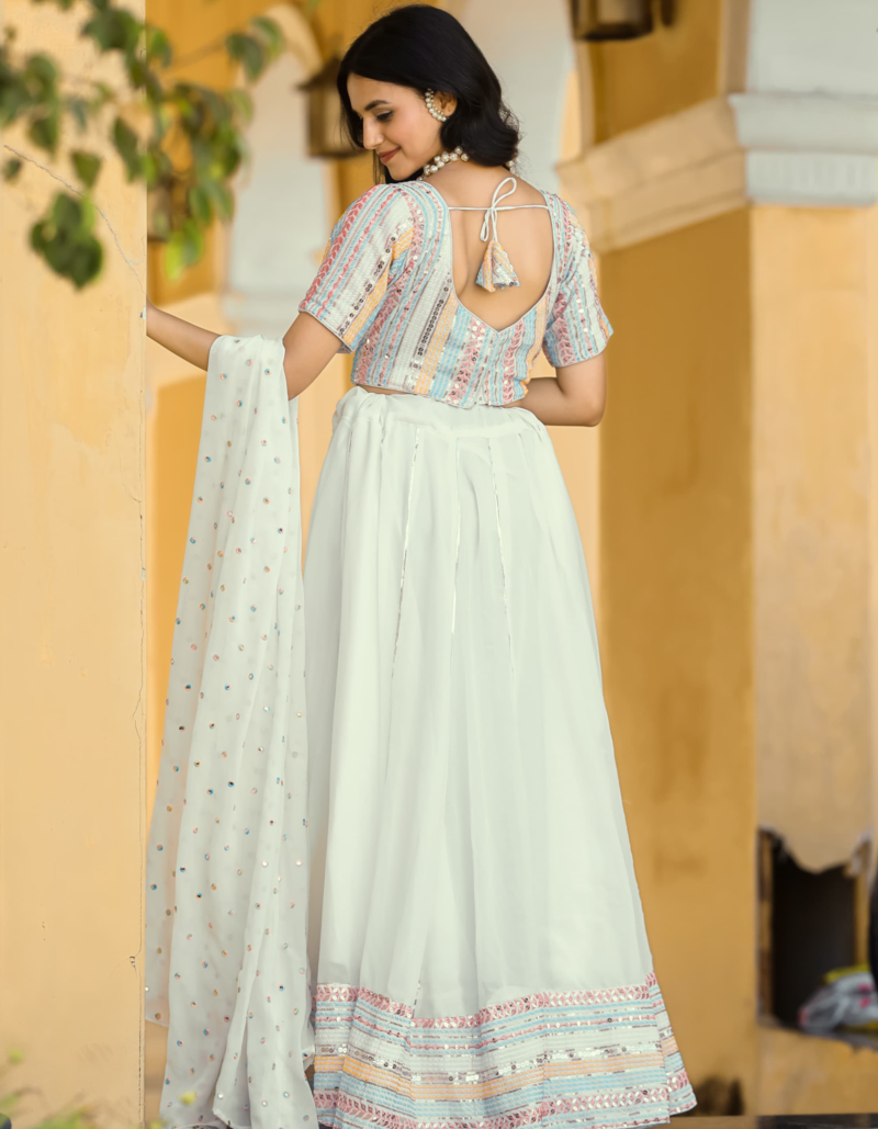 WHITE Color Heavy Fox Georgette With Resham Work Lehenga Choli