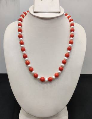 Taiwan coral with natural fresh water pearls necklace 1