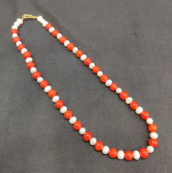 Taiwan coral with natural fresh water pearls necklace 2