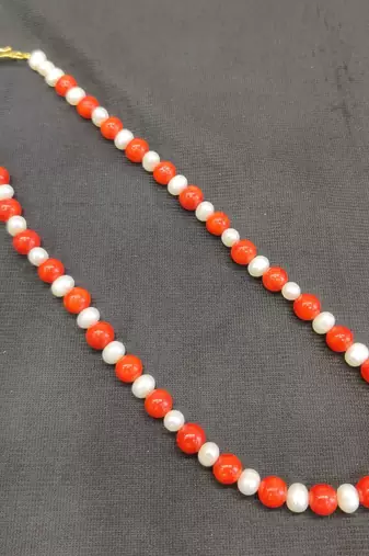 Taiwan coral with natural fresh water pearls necklace