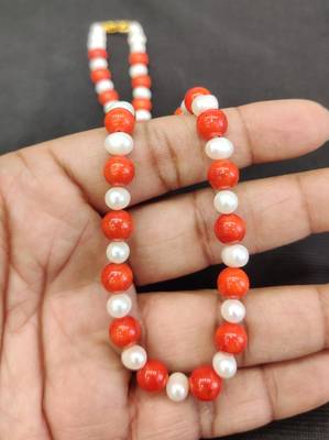 Taiwan coral with natural fresh water pearls necklace 3
