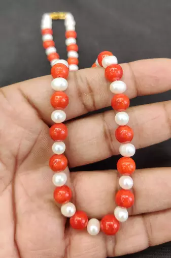 Taiwan coral with natural fresh water pearls necklace