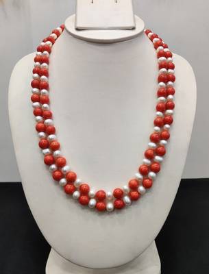 Taiwan coral with natural fresh water pearls necklace 1