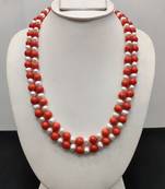 Taiwan coral with natural fresh water pearls necklace