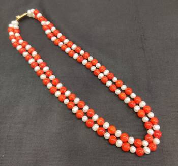 Taiwan coral with natural fresh water pearls necklace 2