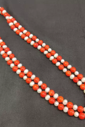 Taiwan coral with natural fresh water pearls necklace