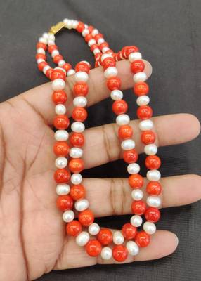Taiwan coral with natural fresh water pearls necklace 3