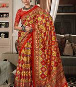 Mustard Colour Pure Tusser Patola Print Silk Traditional Saree