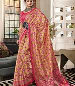Multi Colour Pure Tusser Patola Print Silk Blend Saree