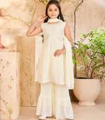 Aarika girls ethnic wear cream colour sequin embroidery georgette kurti sharara set
