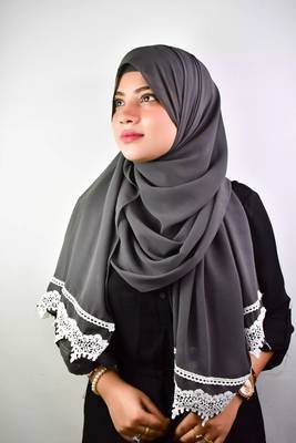 grey ready to wear hijab with lace 1