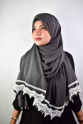 grey ready to wear hijab with lace 3