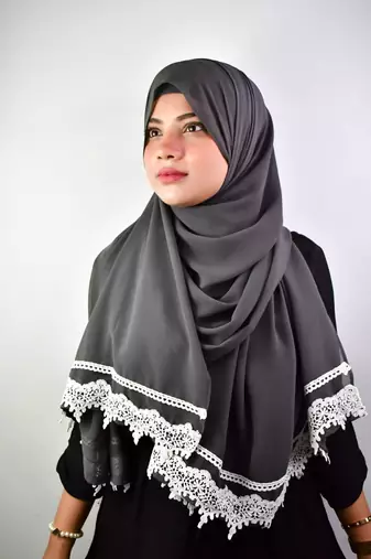 grey ready to wear hijab with lace