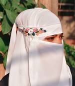 white threadwork partywear| wedding| bridal handwork hijab with naqab