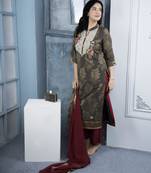 Nikhaar brown embroidered silk stitched palazzo kurta & dupatta 