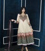 Nikhaar beige embroidered silk stitched trouser kurta & dupatta 