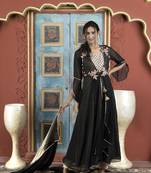 Nikhaar black embroidered georgette stitched trouser kurta & dupatta 