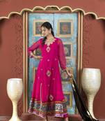 Nikhaar pink embroidered georgette stitched palazzo kurta & dupatta 