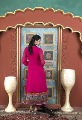 Nikhaar pink embroidered georgette stitched palazzo kurta & dupatta  5