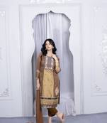 Nikhaar brown embroidered silk stitched trouser kurta & dupatta 