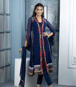 Nikhaar blue embroidered georgette stitched trouser kurta & dupatta 