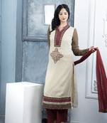 Nikhaar beige embroidered georgette stitched palazzo kurta & dupatta 