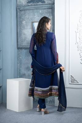 Nikhaar blue embroidered georgette stitched trouser kurta & dupatta  5
