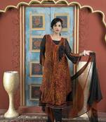 Nikhaar orange embroidered georgette stitched trouser kurta & dupatta 