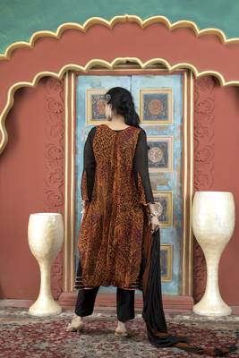 Nikhaar orange embroidered georgette stitched trouser kurta & dupatta  5