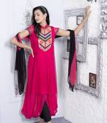 Nikhaar pink embroidered georgette stitched trouser kurta & dupatta 