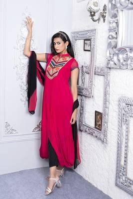 Nikhaar pink embroidered georgette stitched trouser kurta & dupatta  3